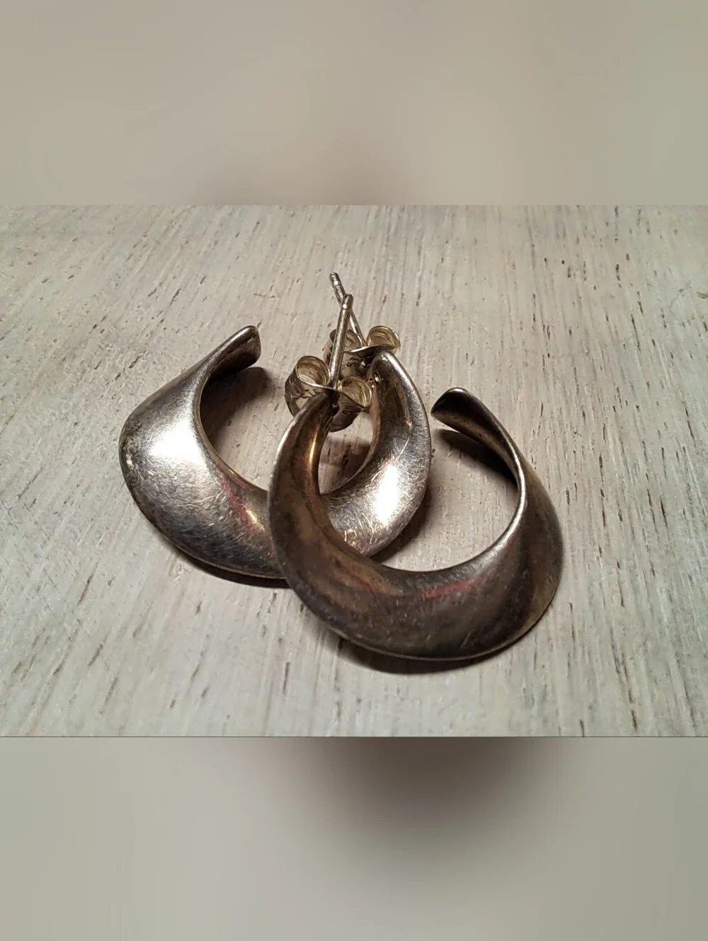 Vintage Sterling Silver Crescent Hoop Earrings